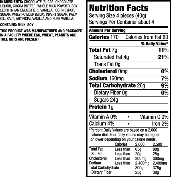 YumBees Chocolate Covered Caramels Ingredients & Nutrition Facts