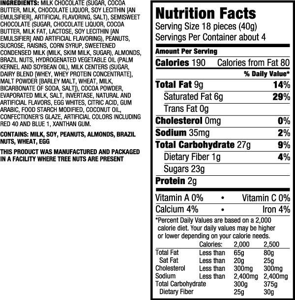 YumBees Chocolatey Bridge Mix Ingredients & Nutrition Facts