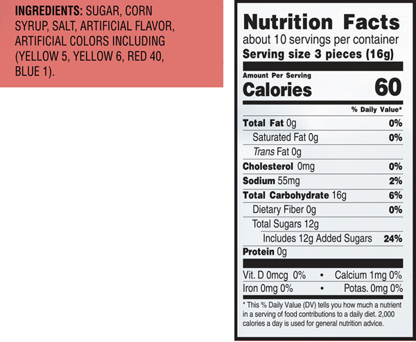 YumBees Butterscotch Disks Ingredients & Nutrition Facts