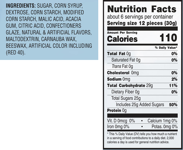 YumBees Cherry Sours Ingredients & Nutrition Facts