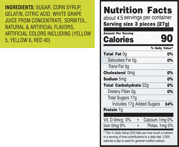 YumBees Peach Rings Ingredients & Nutrition Facts