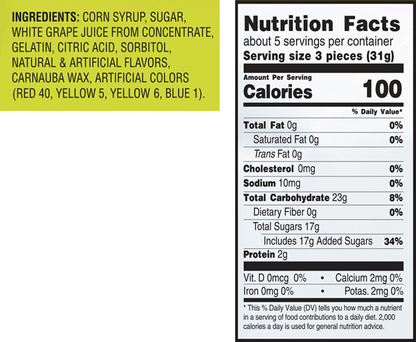 YumBees Gummi Worms Ingredients & Nutrition Facts