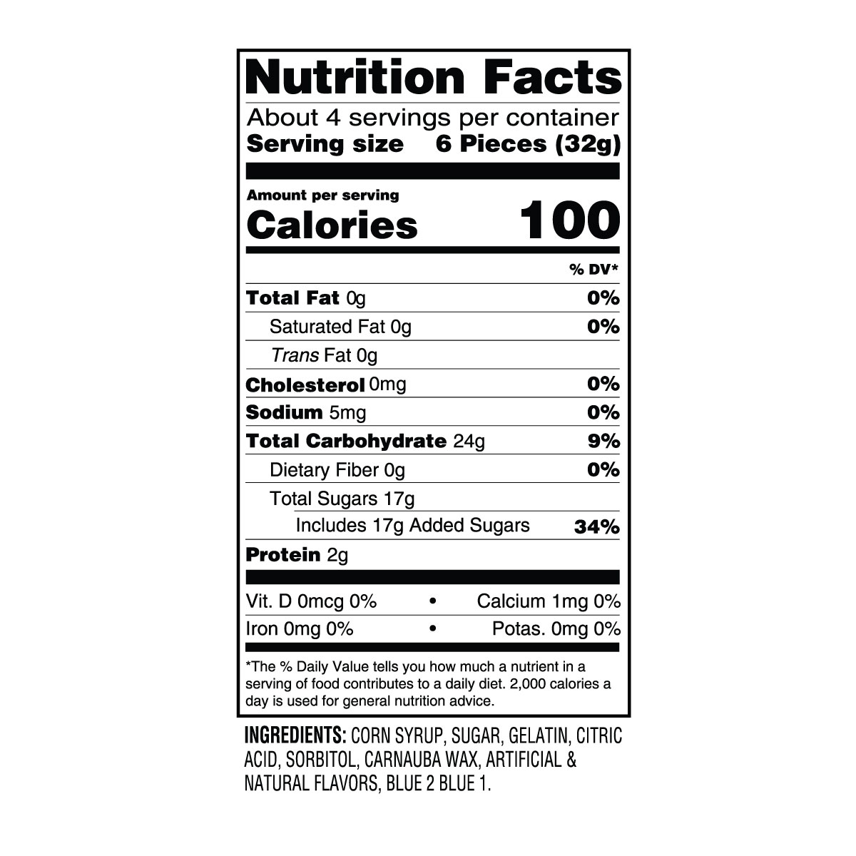 YUMBEES Gummi Worms Ingredients & Nutrition Facts